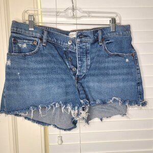 Abercrombie & Fitch Curve Love High Rise Denim Shorts 10 Dad Distressed Frayed